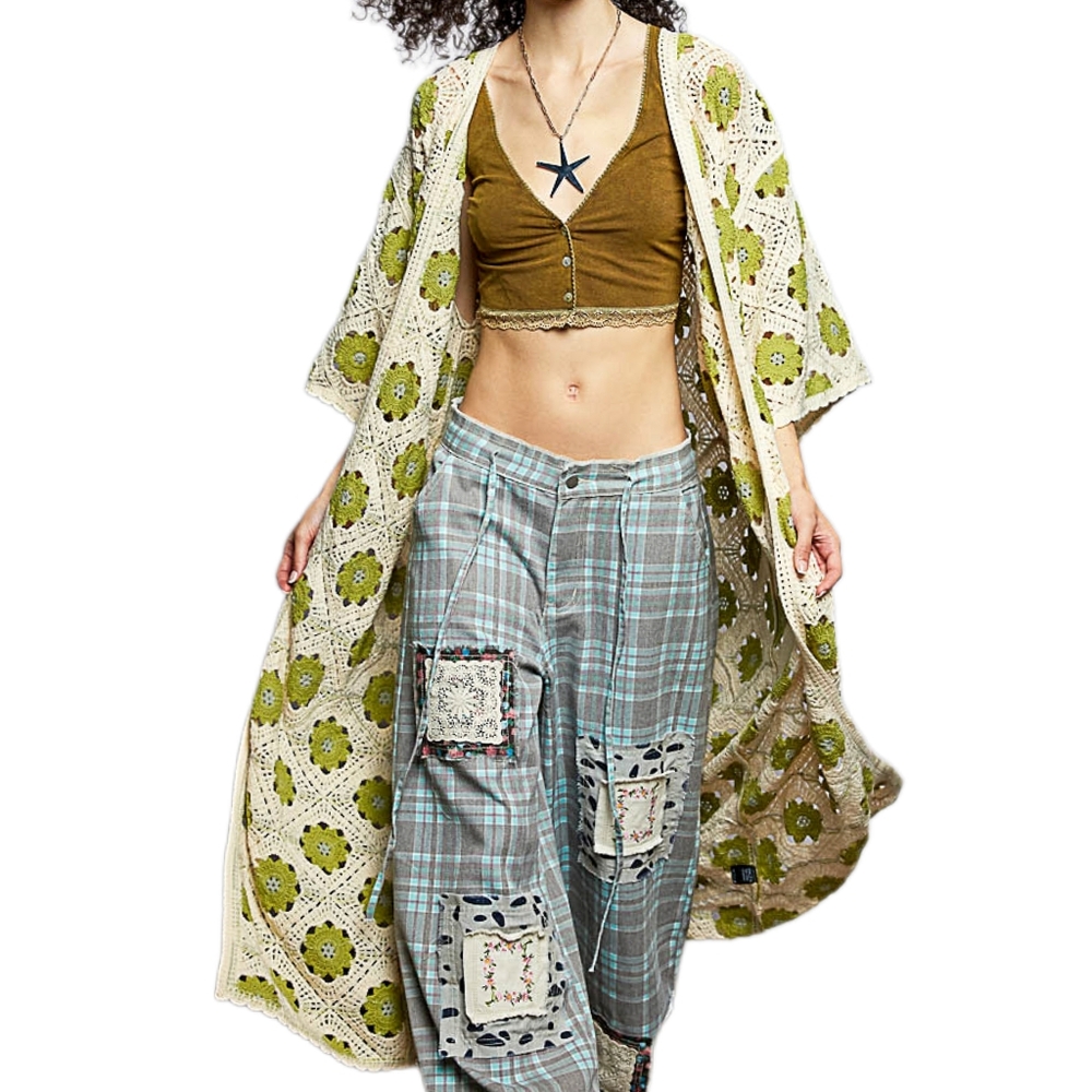 POL Patchwork Openwork Crochet Longline Cardigan … - image 12